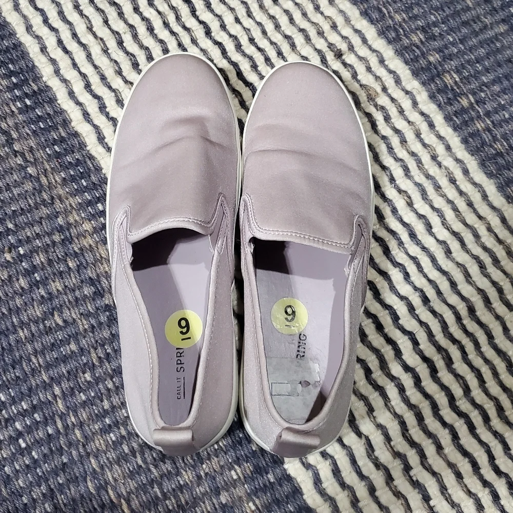 Call it spring purple flat slip on Sneakers shoes.